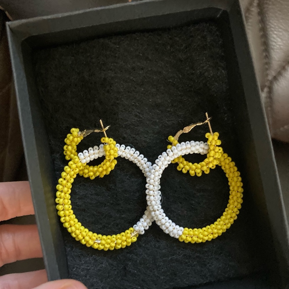 Yellow Beaded Statement Earrings - image 1